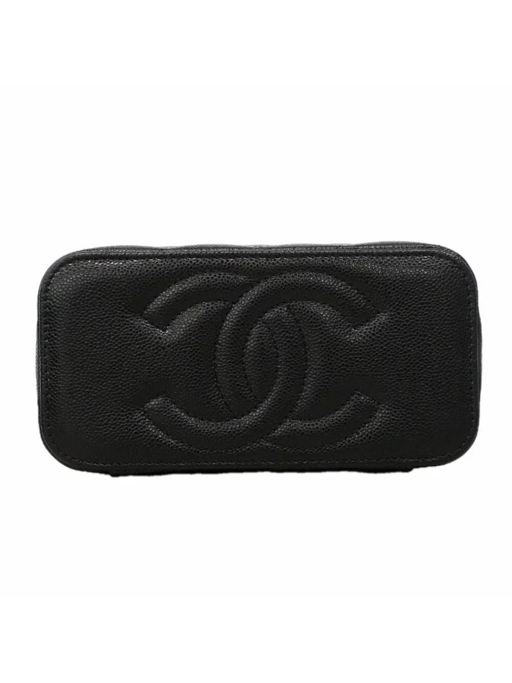 Chanel Shoulder Bag Quilted Caviar Leather Black Champagne Gold
